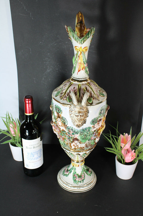 Capodimonte porcelain XL pitcher ewer dragon putti satyr devil head rare vase