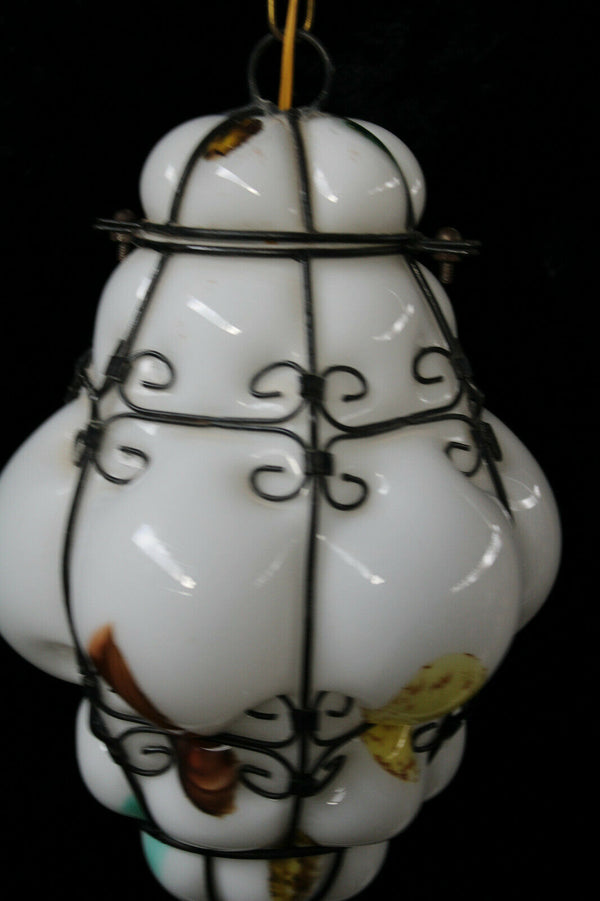 Murano Seguso Millefiori multi colours white glass pendant lamp chandelier rare