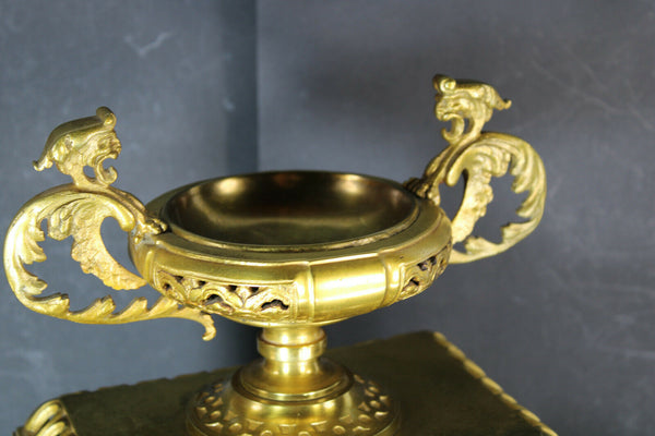 Antique bronze mantel clock lion head dragons