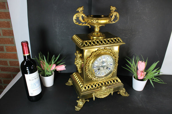 Antique bronze mantel clock lion head dragons