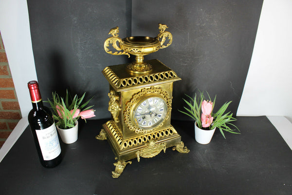 Antique bronze mantel clock lion head dragons