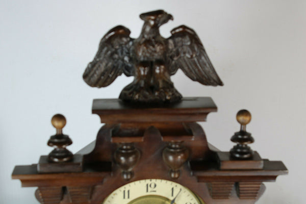 Antique Wood carved german 1900s Mantel clock eagle