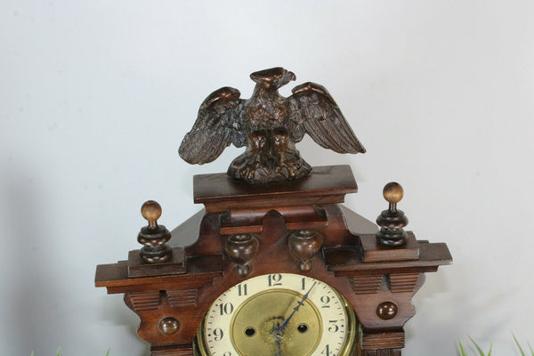 Antique Wood carved german 1900s Mantel clock eagle