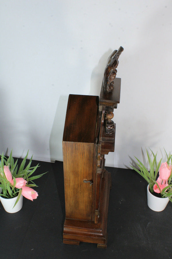 Antique Wood carved german 1900s Mantel clock eagle