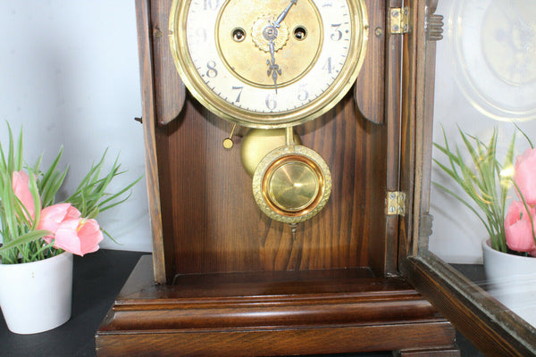 Antique Wood carved german 1900s Mantel clock eagle
