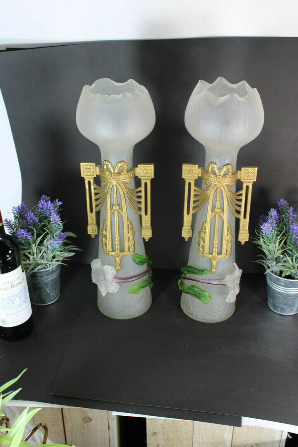 Art nouveau Kralik glass Floral Vases Rare