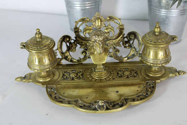 antique bronze satyr devil desk inwell Stamp figural monogram