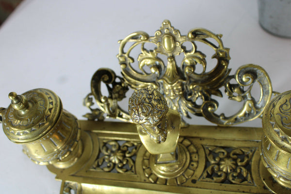 antique bronze satyr devil desk inwell Stamp figural monogram