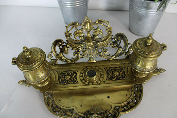 antique bronze satyr devil desk inwell Stamp figural monogram