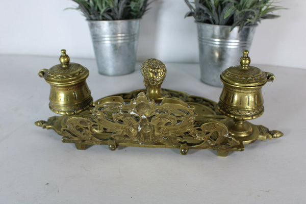 antique bronze satyr devil desk inwell Stamp figural monogram