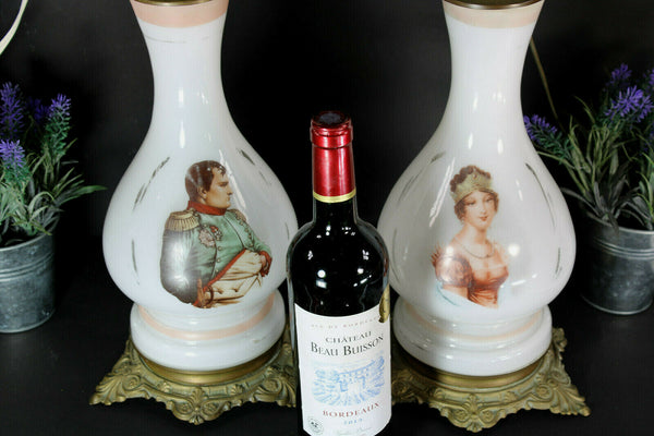 pair antique opaline glass napoleon josephine portrait table lamps