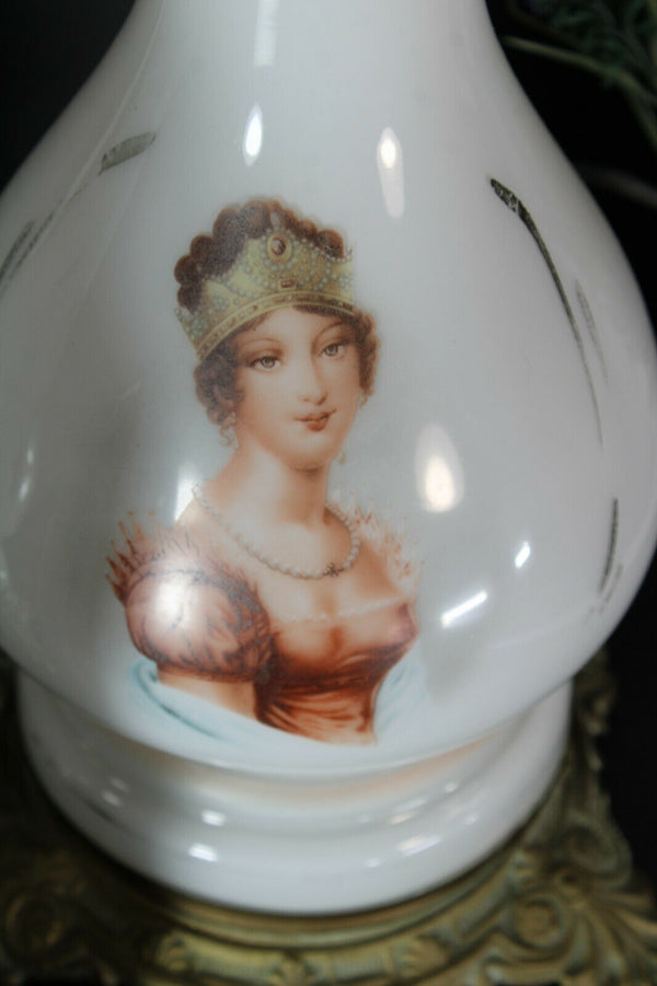 pair antique opaline glass napoleon josephine portrait table lamps