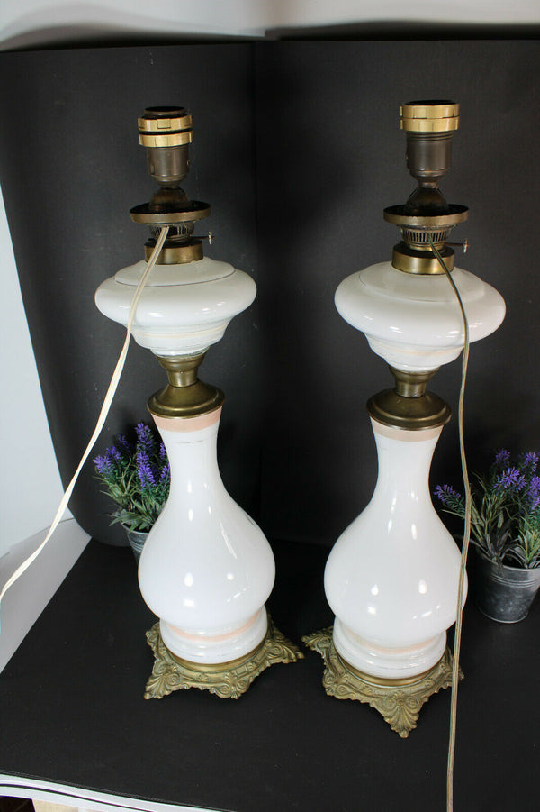 pair antique opaline glass napoleon josephine portrait table lamps