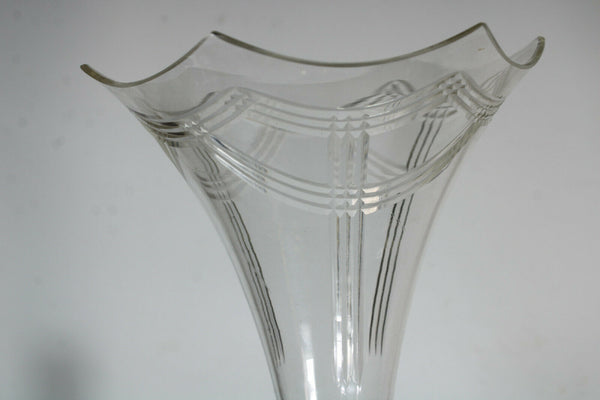 Antique art nouveau metal Centerpiece glass tray 1900s rare vase