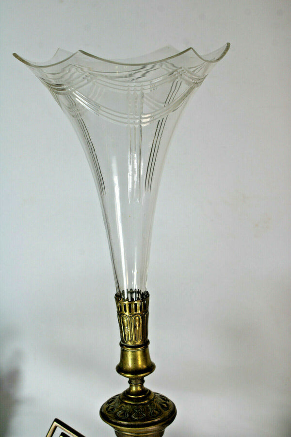 Antique art nouveau metal Centerpiece glass tray 1900s rare vase