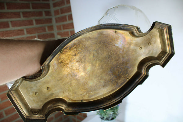 Antique art nouveau metal Centerpiece glass tray 1900s rare vase