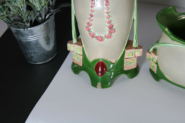 Art nouveau EICHWALD pottery mantel set vases marked