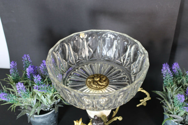 Antique Bronze putti cherub Centerpiece crystal glass bowl alabaster egg rare