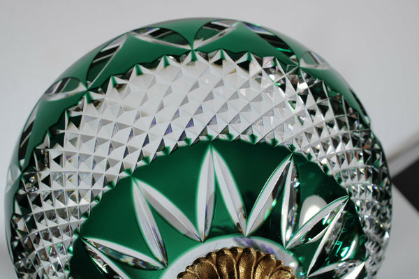 Vintage VAL SAINT LAMBERT signed crystal bowl putti bronze vase centerpiece