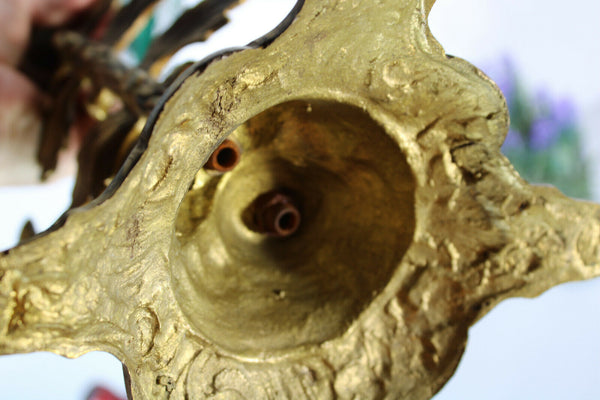 Vintage VAL SAINT LAMBERT signed crystal bowl putti bronze vase centerpiece