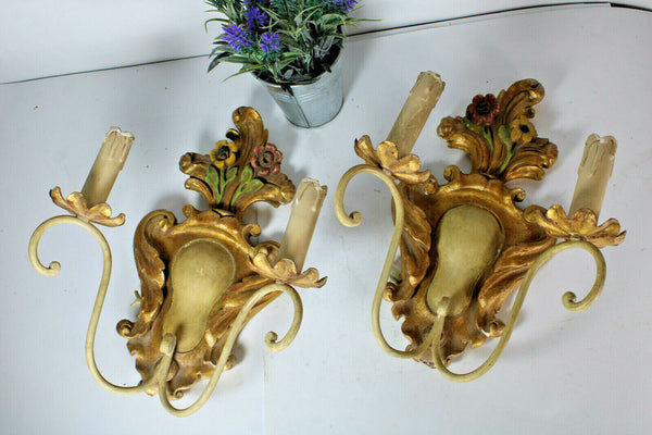 vintage italian large wood carved Wall light sconces