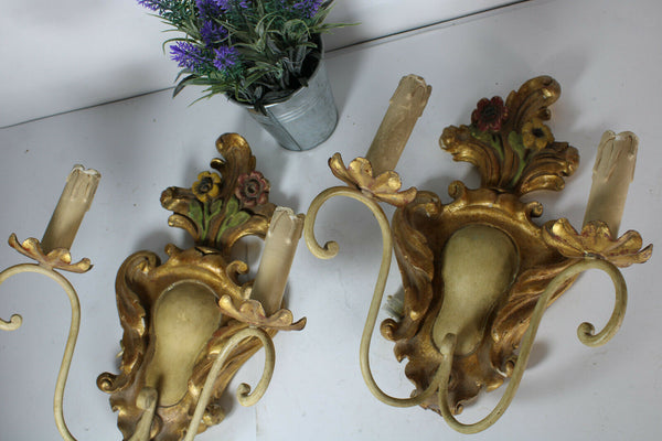 vintage italian large wood carved Wall light sconces