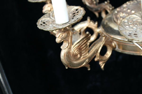 Vintage bronze brass castle Gothic dragons chandelier lamp