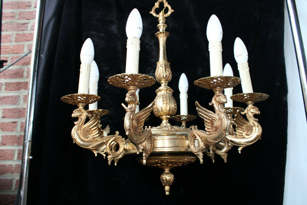 Vintage bronze brass castle Gothic dragons chandelier lamp