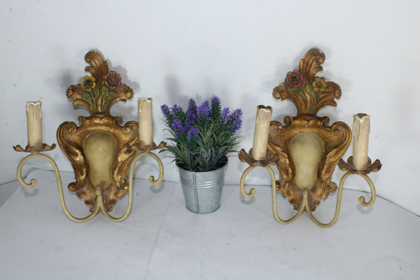 vintage italian large wood carved Wall light sconces