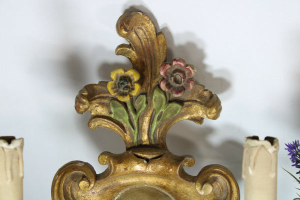 vintage italian large wood carved Wall light sconces