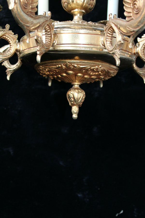 Vintage bronze brass castle Gothic dragons chandelier lamp