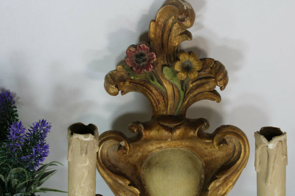 vintage italian large wood carved Wall light sconces
