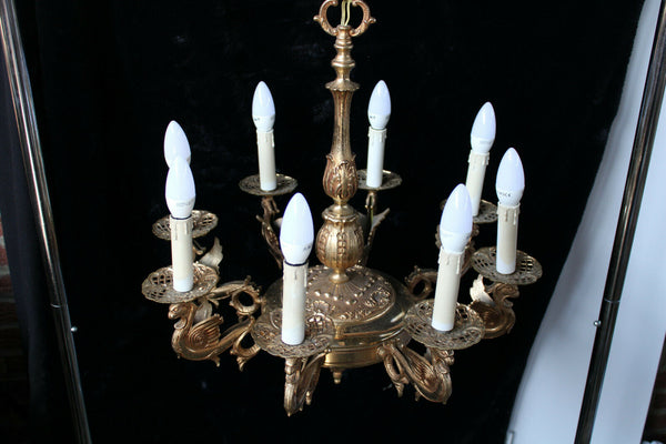 Vintage bronze brass castle Gothic dragons chandelier lamp