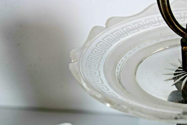 Antique art nouveau spelter metal swan figural centerpiece glass crystal vase