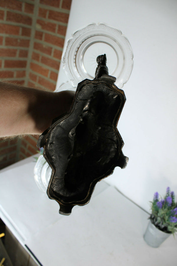 Antique art nouveau spelter metal swan figural centerpiece glass crystal vase