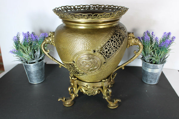 Antique chinese meiji Bronze jardiniere planter dragons heads