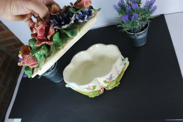 Vintage italian majolica Centerpiece lidded bowl dolphins fish base