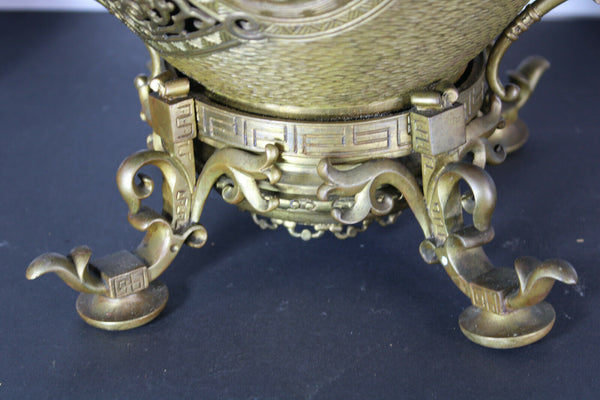 Antique chinese meiji Bronze jardiniere planter dragons heads