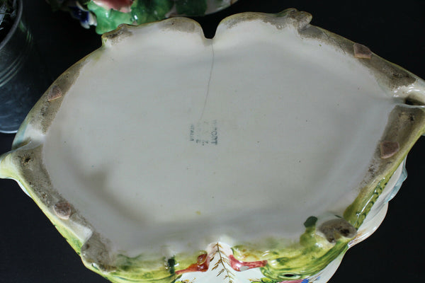 Vintage italian majolica Centerpiece lidded bowl dolphins fish base