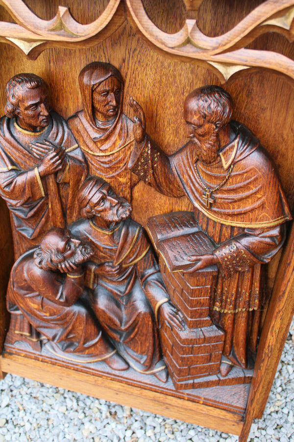 Antique church neo gothic Reredos altar piece wood carved evangelist saint rare