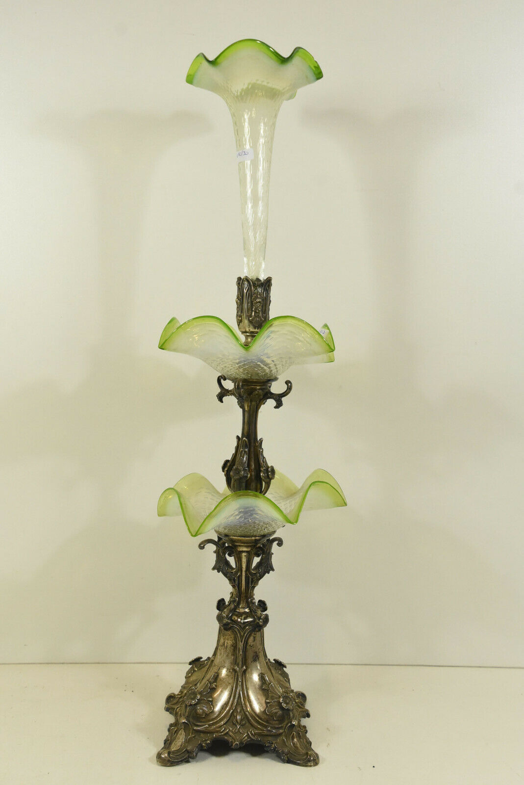 Antique art nouveau silver pl uranium clear glass Centerpiece vase 19thc vase