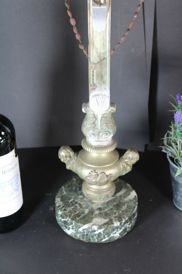 Antique XL Marble Spelter metal putti angels crucifix rare altar