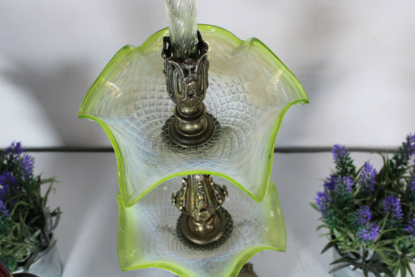 Antique art nouveau silver pl uranium clear glass Centerpiece vase 19thc vase