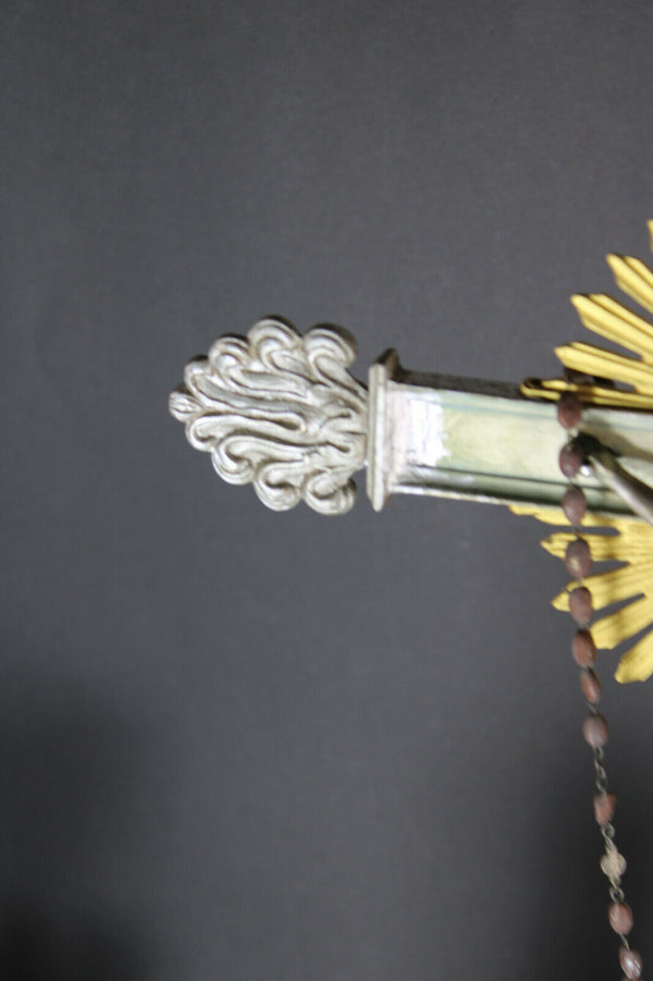 Antique XL Marble Spelter metal putti angels crucifix rare altar