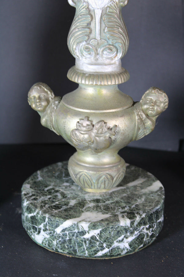 Antique XL Marble Spelter metal putti angels crucifix rare altar