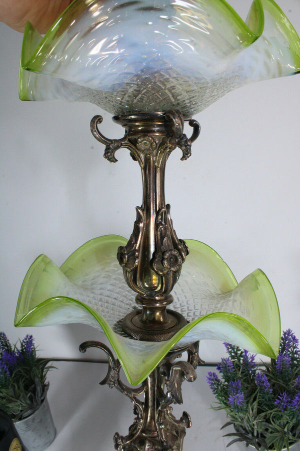 Antique art nouveau silver pl uranium clear glass Centerpiece vase 19thc vase