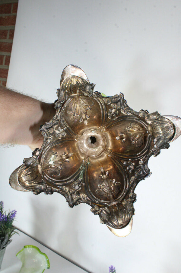 Antique art nouveau silver pl uranium clear glass Centerpiece vase 19thc vase