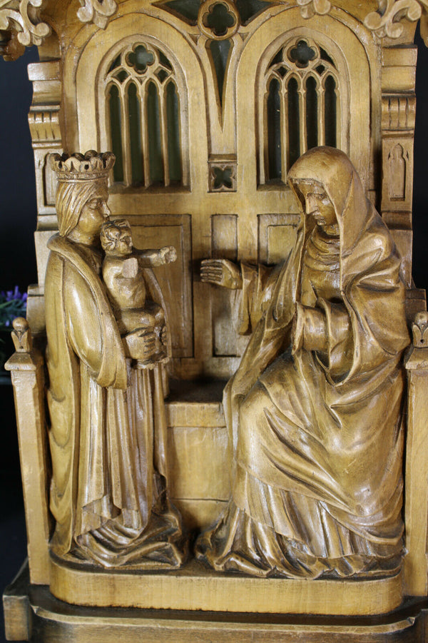 rare antique wood carved neo gothic Statue sculpture signed mary anne jesus