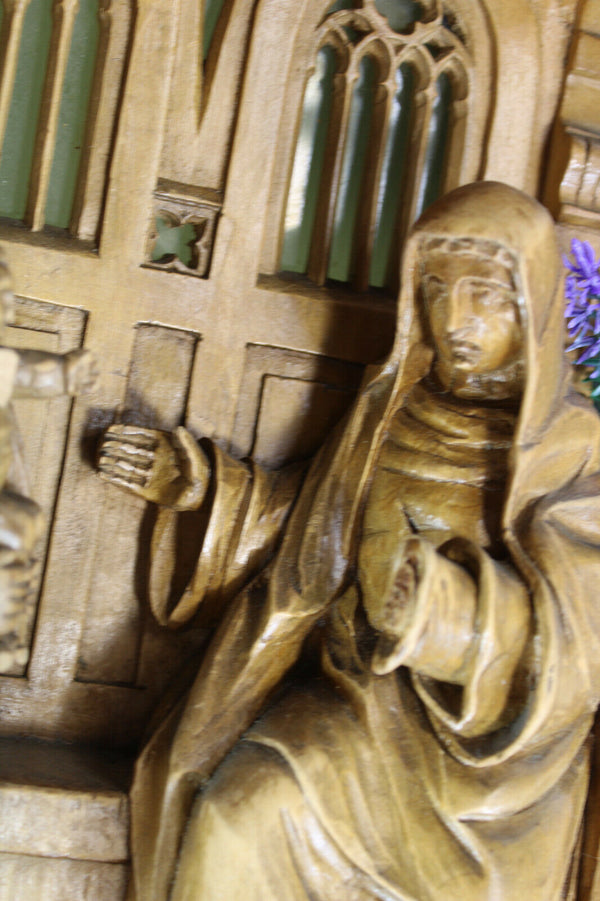 rare antique wood carved neo gothic Statue sculpture signed mary anne jesus