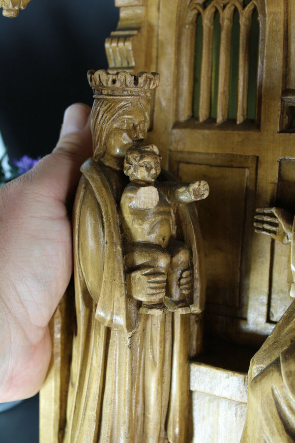 rare antique wood carved neo gothic Statue sculpture signed mary anne jesus
